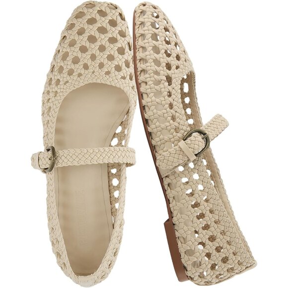 Cushionaire Women’s Wheat Hand Woven Faux Leather Mary Jane Dressy Ballet Flats - Picture 1 of 9